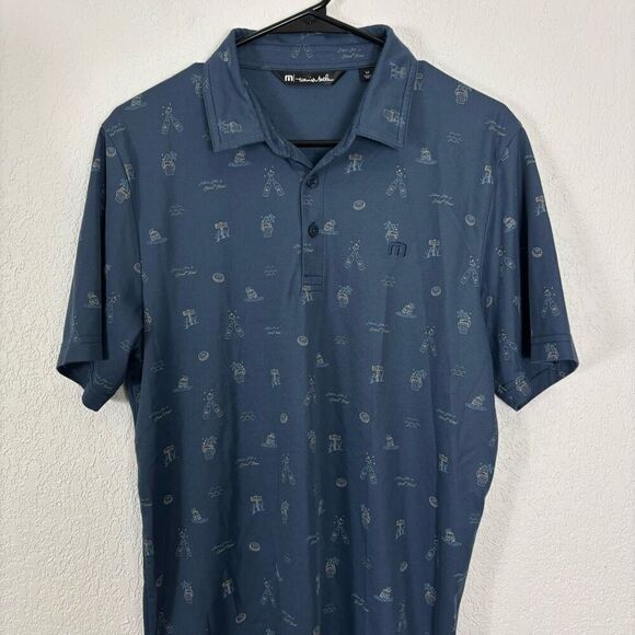 Travis Mathew Blue Here For A Good Time Drinks Collared Golf Polo Top - Picture 3 of 7